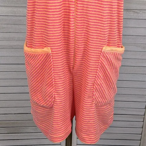 secret treasures  Terry Cloth Romper/Beach Coverup Orange/Pink Stripes-Medium