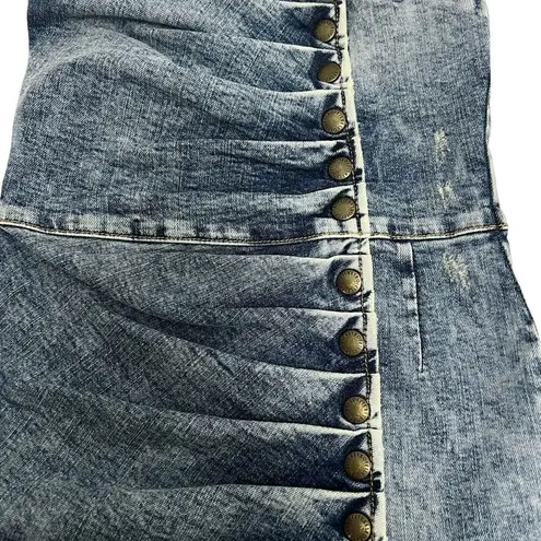 Retrofête Retrofete Megh Strapless pleated Denim Mini Dress Marble Sky Button Front XS