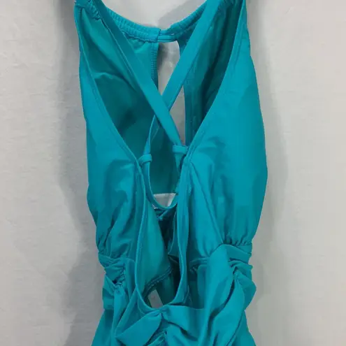Marilyn Monroe Halter Style Scoop Back Teal One Piece Swimsuit Size M