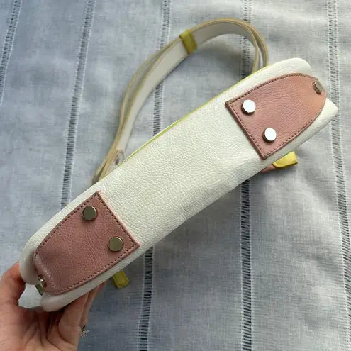 Vintage Cream Shoulder Bag with Pastel Pink and Green Detailing.