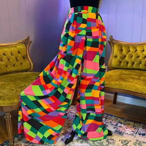 Vintage 80s/90s Gay Boyer Colorful Bold Geometric High Waist Palazzo Pants Red Size M