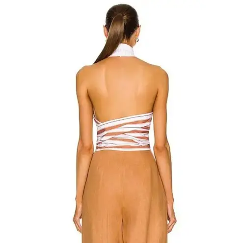 Rosie Assoulin Knit Halter Sash Crop Top in White Open Back Size 6 NWT