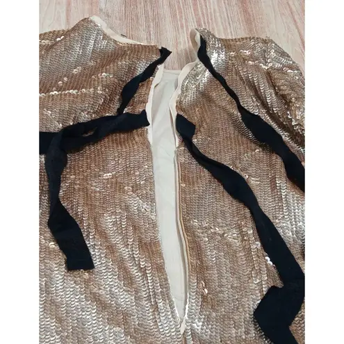 J. Crew Women’s Top Sequin Black Ribbon Zip Back Closure Gold MSRP $148 Size 8