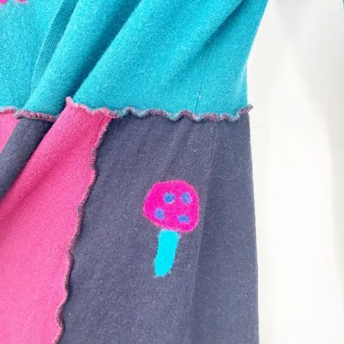 Ragged Thistle Womens Handmade Boho Hippie Mushroom Colorblock Cardigan Sweater Blue