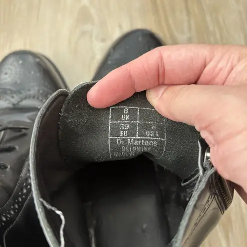 Dr. Martens Dr Marten Boots Womens Size 8 Delphine Black Leather Lace Up Combat Ankle