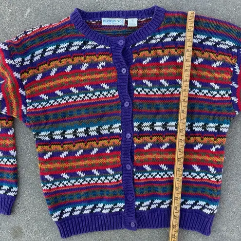 Vintage 90s Northern Isles Purple Fair Isle Gorpcore Knit Cardigan Sweater XL