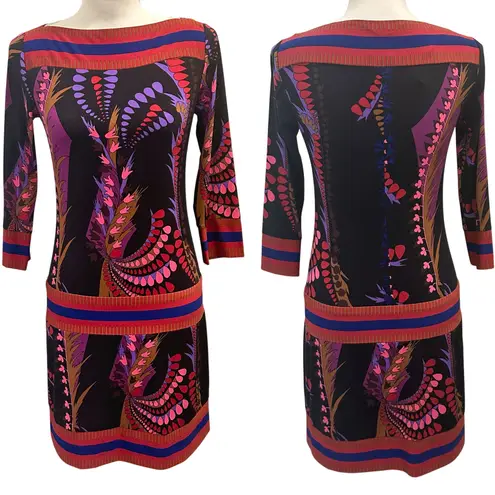 Ali Ro Pink Multicolor Abstract Stretch Jersey Shift Dress Art to Wear Mod Retro