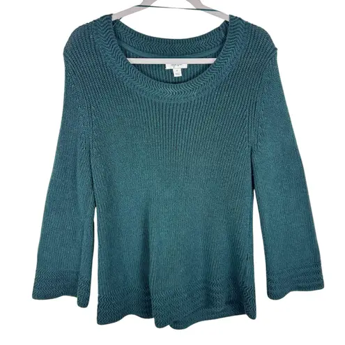 Style & Co Green Emerald Long Flared Sleeve Round Knit Pullover Sweater Size M Size M
