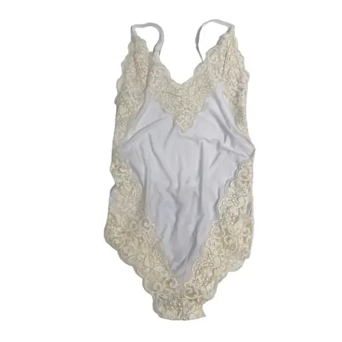 FREE PEOPLE x HAH Bodysuit S Backless Lace Formfiting Retro Feminine Cottage NWT White