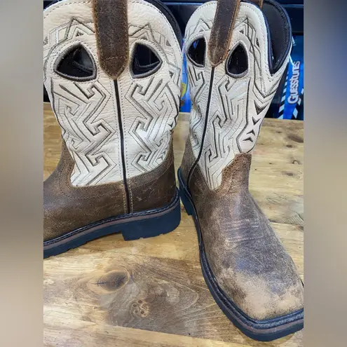 Ariat Wolverine size 5.5 Brown and tan leather cowboy work boots with steel toe