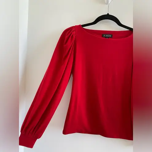 J.Crew  Red Matte Jersey Puff Sleeve T-Shirt Size XS