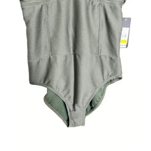 Rachel Roy Army Green Ribbed One Piece Plunge Swimsuit Size Large
