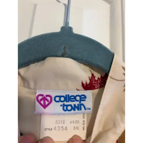 Vintage Womens Cream Leaf Print Button Up Blouse Shirt Long Sleeve Collar 7/8 Brown Size undefined