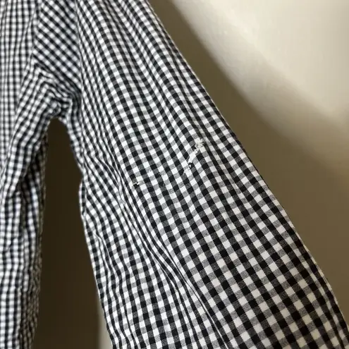 Women's Vintage Button Up Gingham Plaid Sun Flower Embroidery Boho Preppy Retro White Size M - Image 8