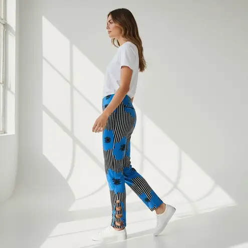 Mixit Blue Floral Stripe Cutout Leggings Pants Women's Size S