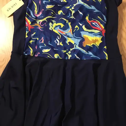 B44 New Women’s Ekouaer Swim Dress Ruched Front Navy Size XXLarge Blue