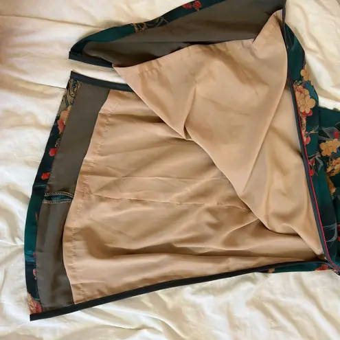 Green Chinese Satin Cheongsam Qi Pao Mandarin Collar Maxi Dress Size Large