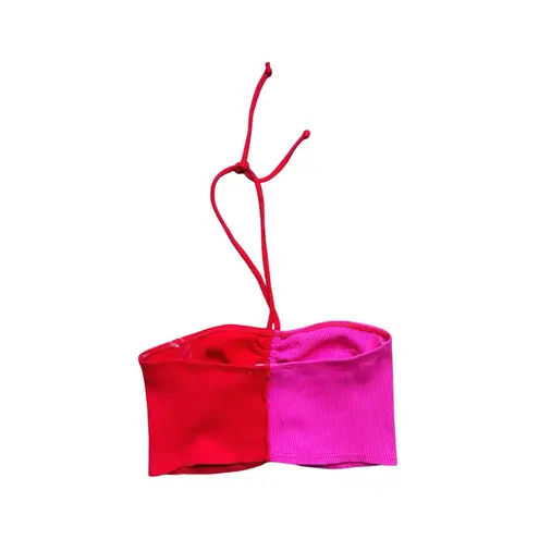 Naked Wardrobe Color Block Halter Crop Top Large Red Pink Y2K Festival Dopamine