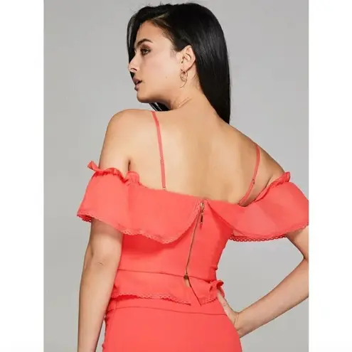 Marciano Juliet Off-Shoulder Bustier Top XS NWT Hibiscus Red Ruffles Mini Length