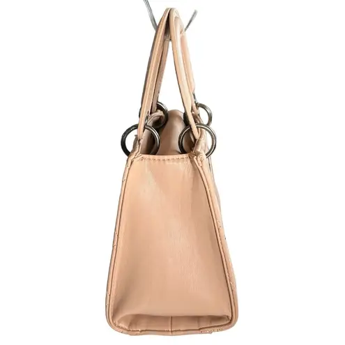 Badgley Mischka Diamond Quilted Stud Mini Handle Tote Vegan Leather Handbag Pink