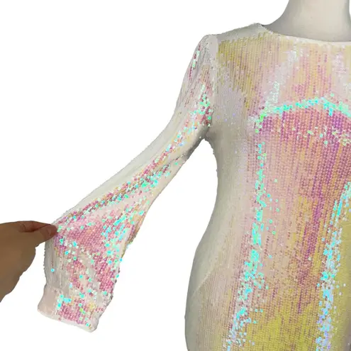Allegra K Iridescent Sequin Long Sleeve Mini Dress White Size Medium NWT