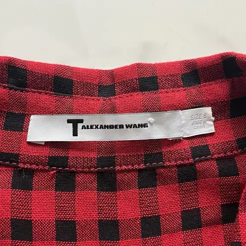 T by Alexander Wang Gauze Wool Blend Checkered Blouse Sz 6 Preppy Luxury Top