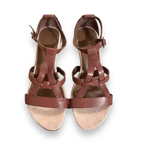 Kenneth Cole Reaction Cedar Brown Leather Strappy High Heel Wedges Sz 8.5 - Image 2