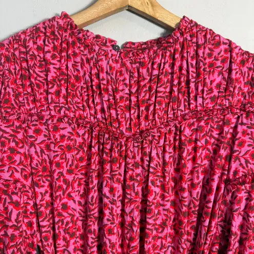 Boden Yoke Detail Floral Jersey Midi Dress Women's 10L Gin Fizz Pink Boho Chic Size undefined