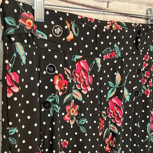 FLARE LEG PANTS Stretchy w Button Details Black w Dots & Flowers