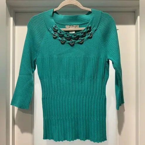 Requirements Aqua Mint Green Sweater Mettalic Beads 3/4 length sleeve Ribbed