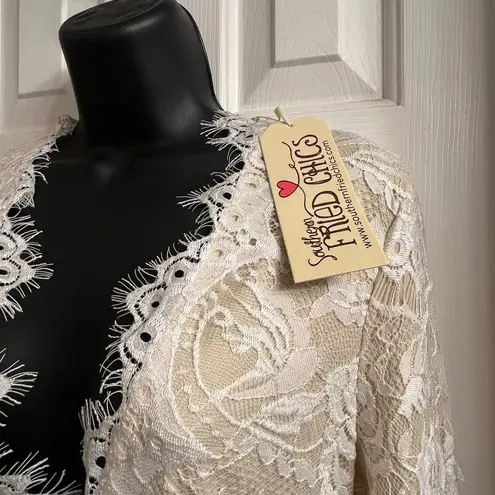 Southern Fried Chic Wedding Style Boho Lace Long Sleeve Dress in Cream Sz XS NWT