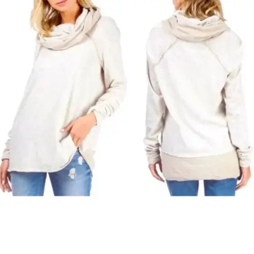 Free People Beach Cocoon Cowl Neck Pullover Heathered Oatmeal/Cream Size M/L Tan