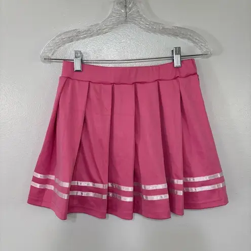 Avidlove Pink Pleated Y2K Stretchy Mini Skirt With Stripes On Bottom