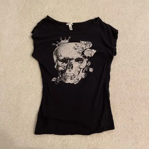 Ambiance Apparel Y2k Cyber Mallgoth Black Skull Tee