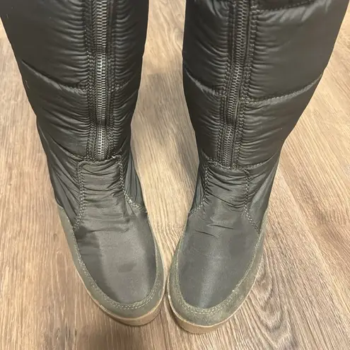 Juicy Couture  Faux Fur Lined Knee High Platform Wedge boots Full Zip Green SZ 8