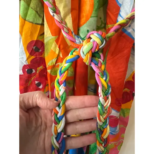 Farm Rio NWT Summer Picnic V-Neck Midi Dress w/ Braided Belt Size M