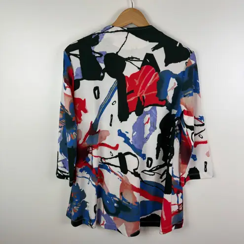Ali Miles Abstract Floral Cardigan Small Multicolor 3/4 Sleeve Lightweight Artsy