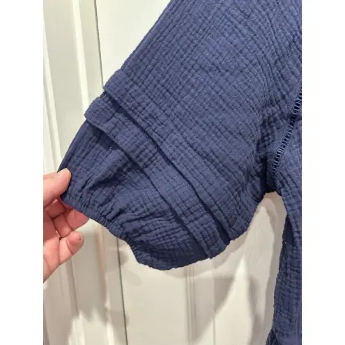 Knox Rose  Navy Double Cotton Gauze Short Sleeve V-Neck Tassel Romper‎ Size Large