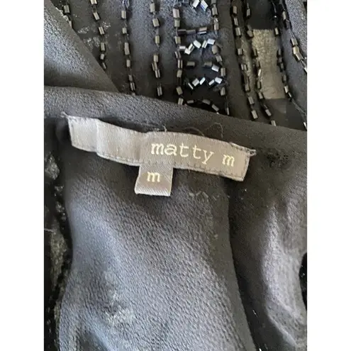 matty m Tank Womens Sz Medium Black Sheer Beaded Glam Glamrock Moto Chic