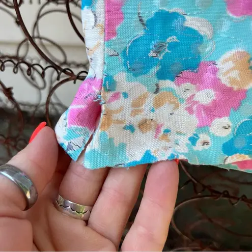 Vint. 60s Status 2 California pink blue floral silver metallic house dress mumu Size L