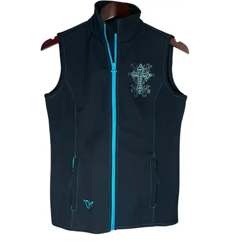 Cowgirl Hardware Cross Vest Sz S Full Zip Bling Equestrian Fleece Lined Black
