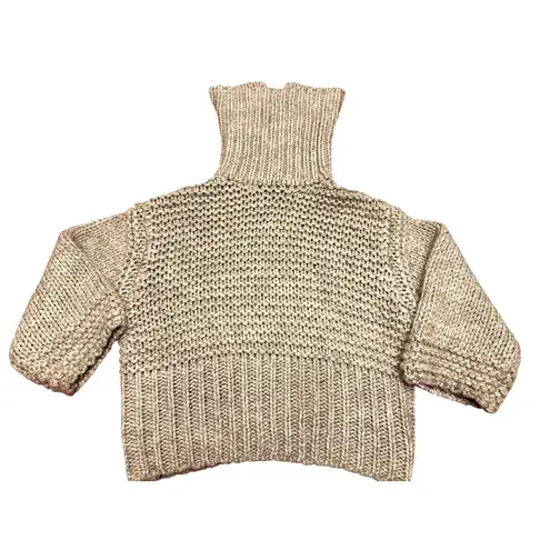 Lush Clothing LUSH Small Oatmeal Chunky Turtleneck Sweater Cropped Textured Ribbed Cozier Warm