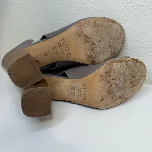 Vince  Faye Gray Leather Open Toe Cutout Slingback Block Heel Booties 7.5 - Image 9