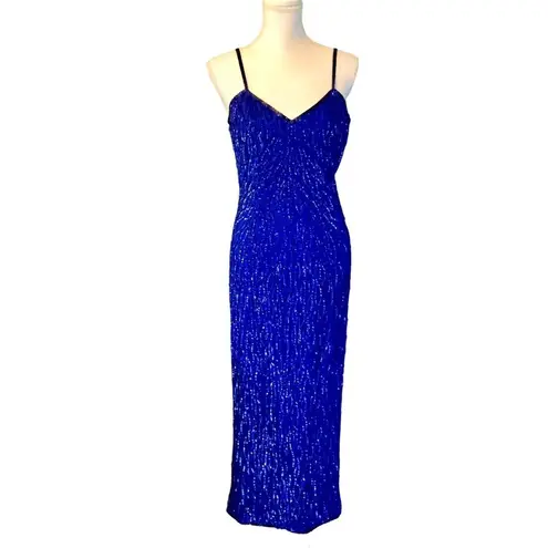 Laurence Kazar Vintage New York Sequin Dress Womens PM Petite Used Blue Silk