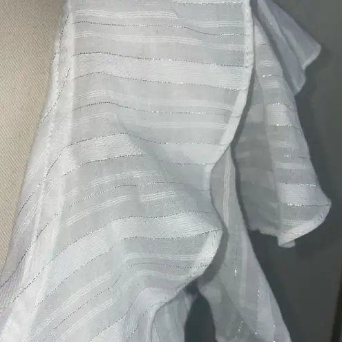 MISA Los Angeles Ruffle Wrap Top White Stripe Blouse NWT Size L