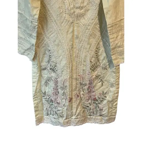 Sapphire Kurta Womens XS Yellow Embroidered Cotton Blouse Long Sleeve Party Wear