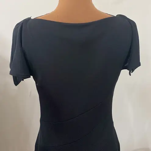 Tadashi Shoji Tadashi handkerchief hem pieced plunge neck cap sleeve eventing dress in black