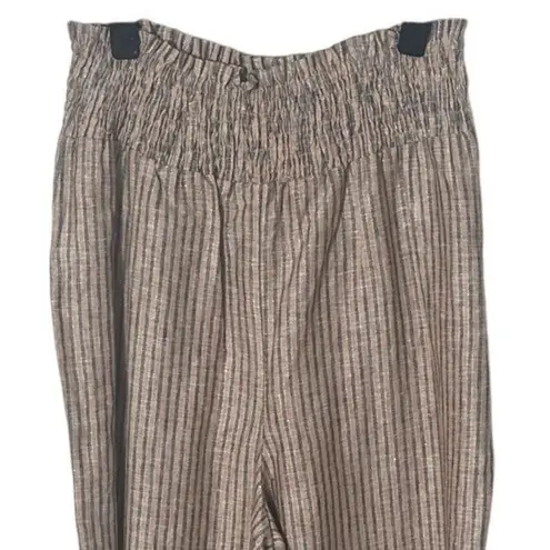 NWT Boden Linen Shirred Waist Camel and Black Lurex Stripe Wide Leg Trousers 4 Tan thumbnail 11