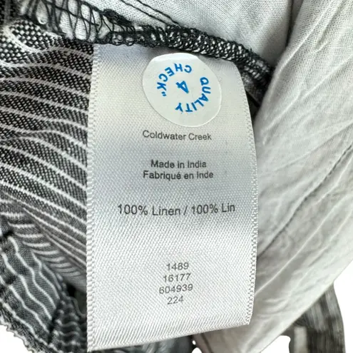 Coldwater Creek 100% Linen Gray White Pinstriped Wide Leg Cropped Pants Size XL