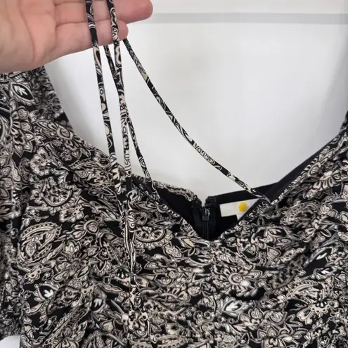 Boden Jumpsuit Womens 12R Black White Paisley Print Viscose Pockets Wide Leg Size 12